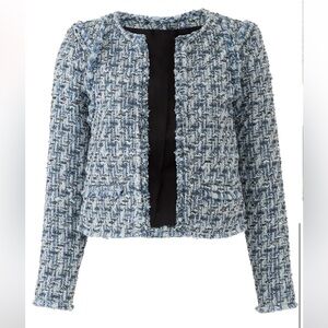 IRO Paris Disco Tweed Jacket in Light Blue/White/Silver Metallic. FR 40 / US 8